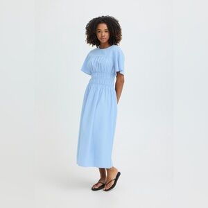 NWOT ICHI Light Blue Gingham Midi Dress with Smocked Waist